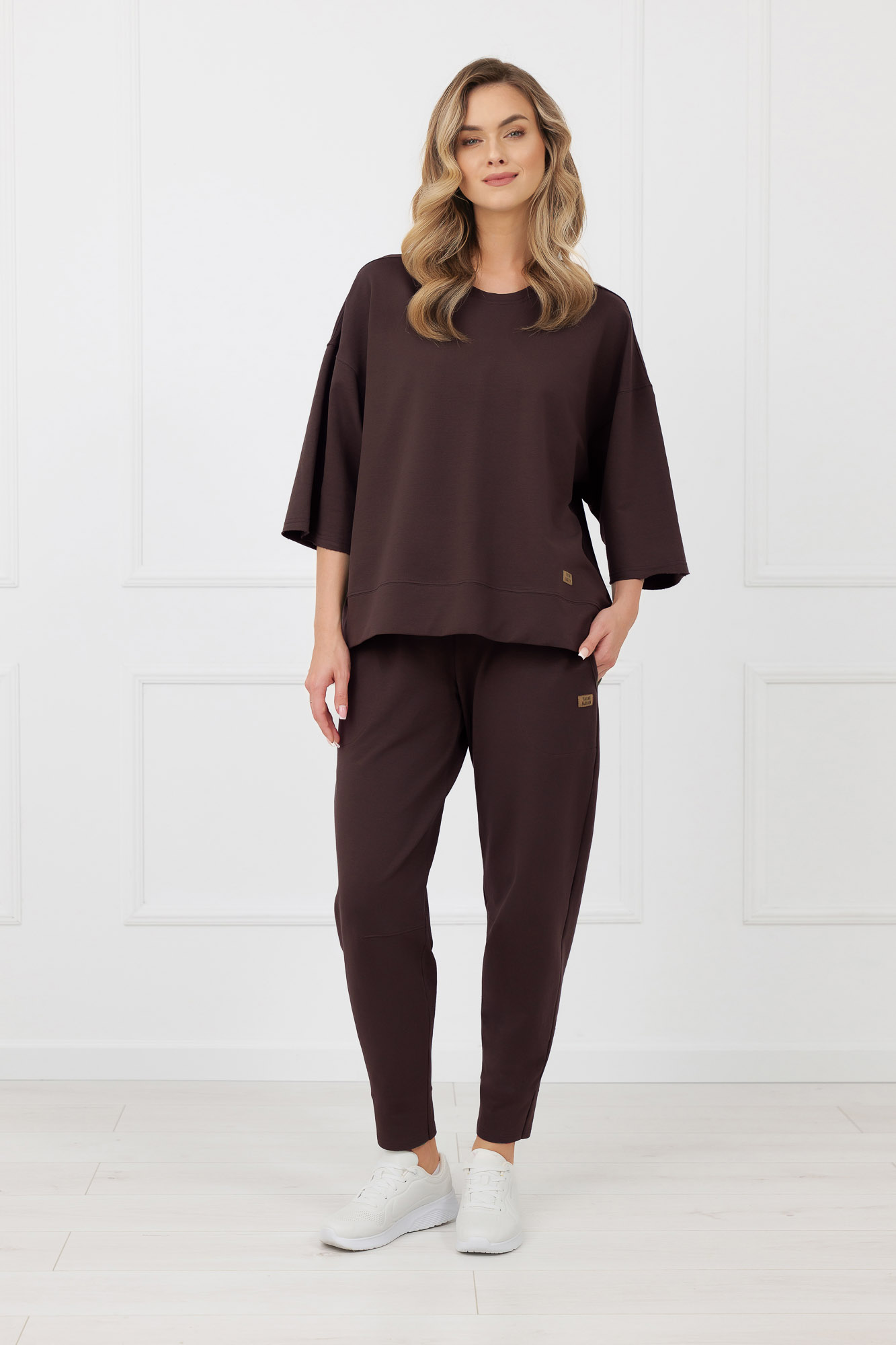 Bluza damska 3/4 rękaw Kaori Italian Fashion – brązowy