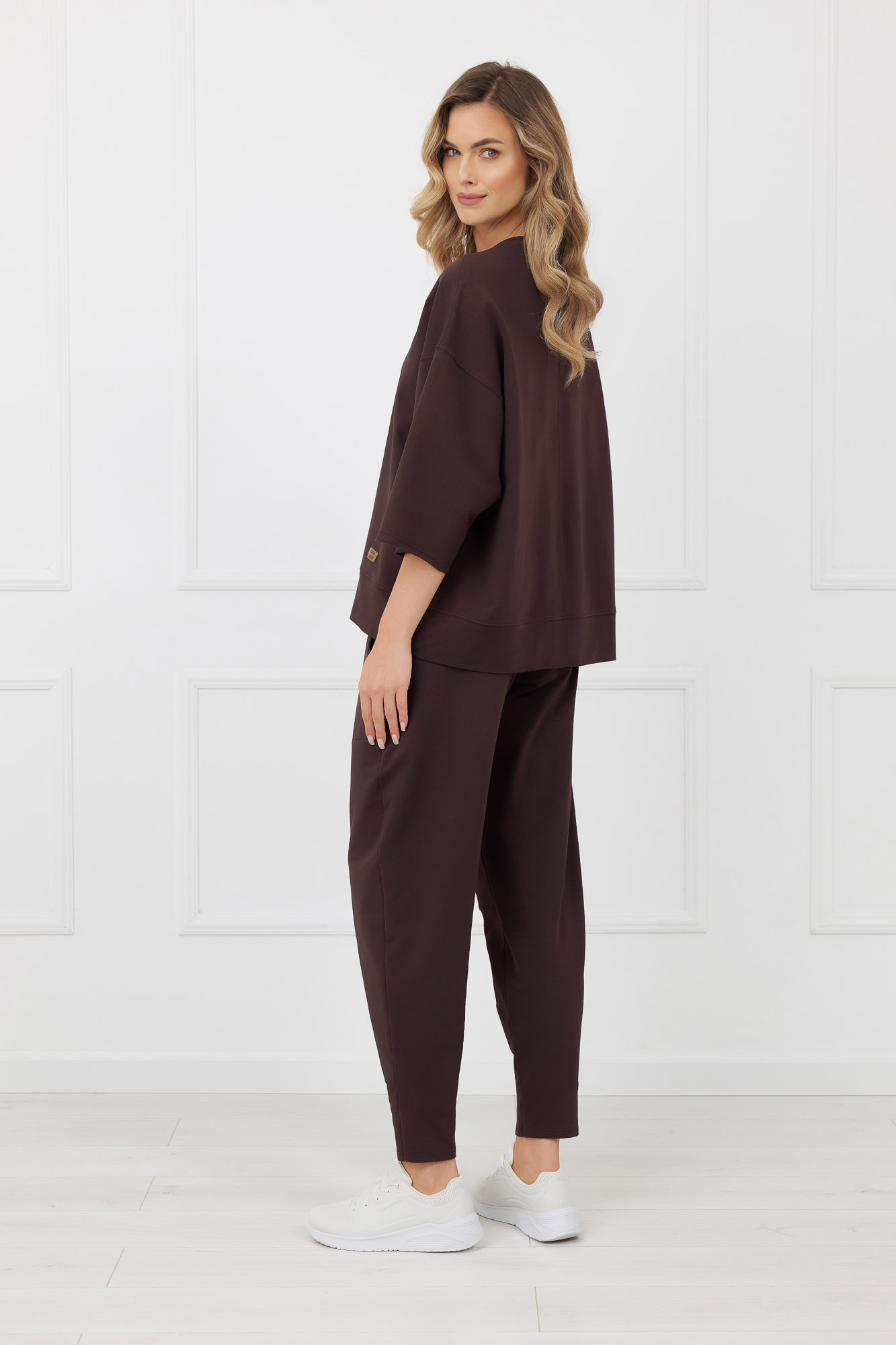 Bluza damska 3/4 rękaw Kaori Italian Fashion – brązowy