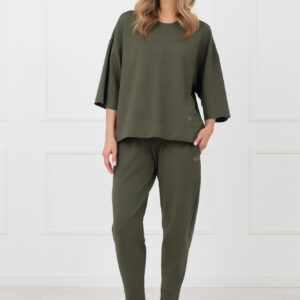 Bluza damska 3/4 rękaw Kaori Italian Fashion – ciemny oliwkowy