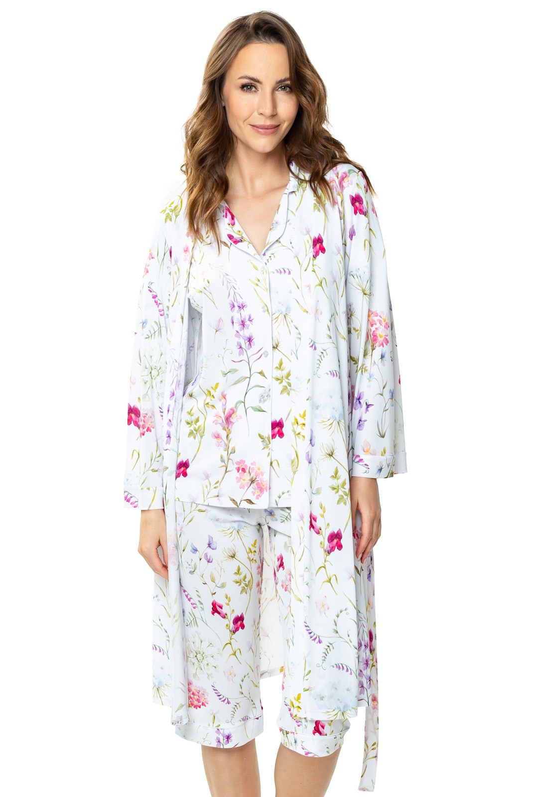 Peniuar Flores Mewa – druk w kwiaty