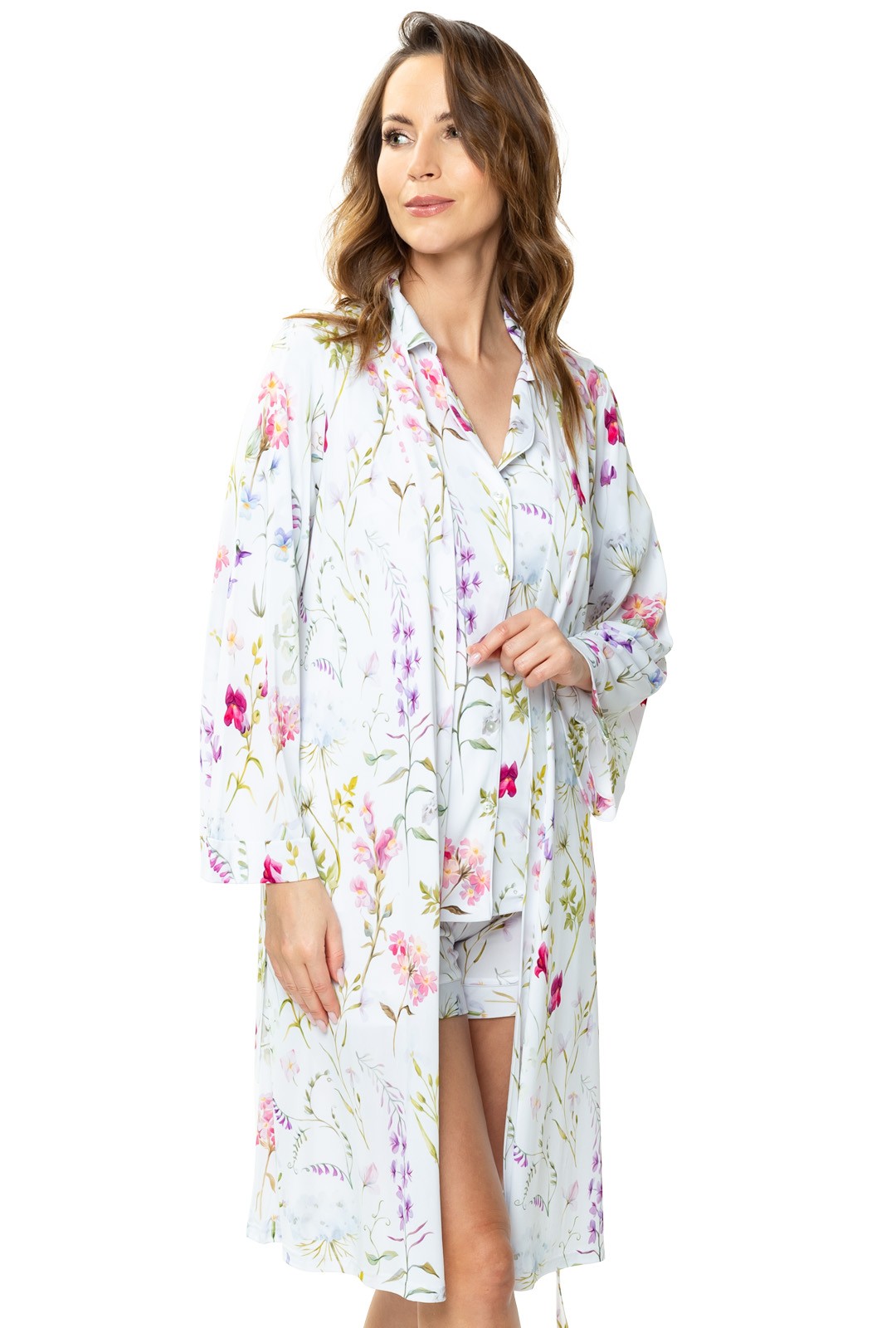 Peniuar Flores Mewa – druk w kwiaty