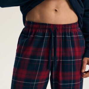 Piżama męska długa INDIGO niebieska z flanelowym dołem Henderson
