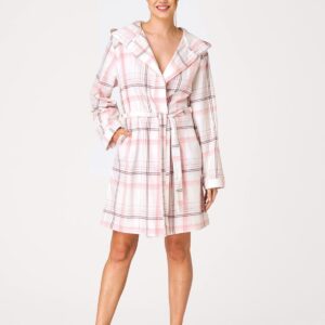 Damski szlafrok flanelowy w kratę 100% bawełny Key