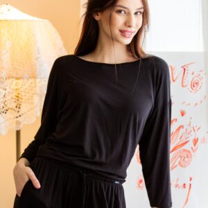 Relaksacyjna bluzka modal & wełna merino – 3 sploty Key – czarna