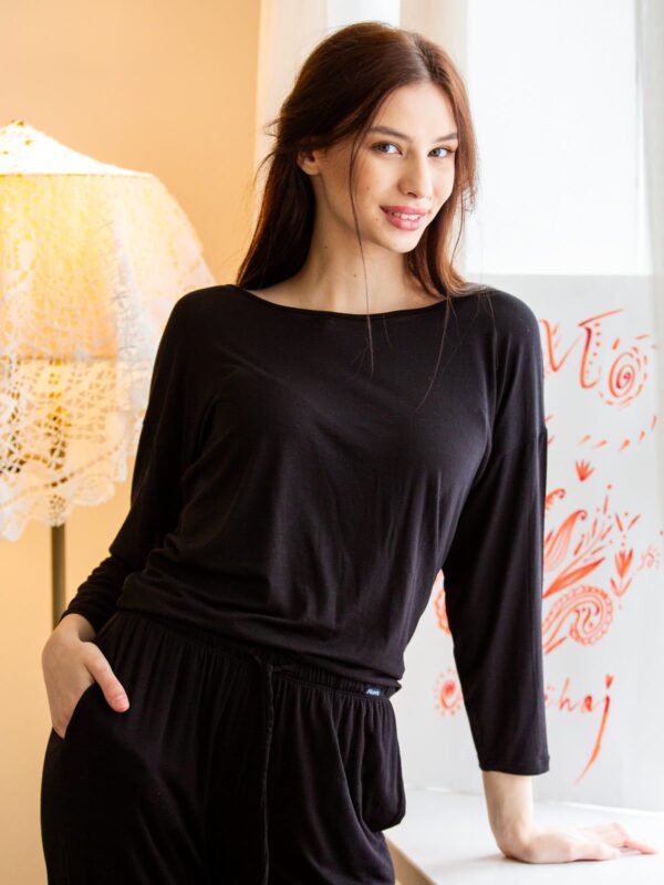 Relaksacyjna bluzka modal & wełna merino – 3 sploty Key – czarna