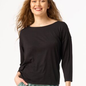 Relaksacyjna bluzka modal & wełna merino – 3 sploty Key – czarna