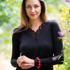 Koronkowa bluzka modal & wełna merino – 3 sploty Key – czarna