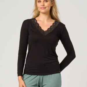 Koronkowa bluzka modal & wełna merino – 3 sploty Key – czarna