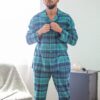 Flanelowa piżama męska w zieloną kratę Key