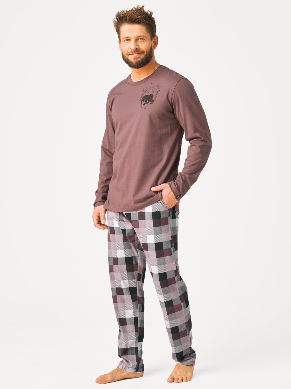 Piżama męska z motywem niedźwiedzia 100% bawełna – do 4xl Key