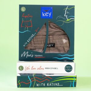 Jesienne bokserki w drobne paski Key – beżowe w brązowe paski
