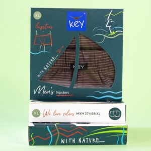 Jesienne bokserki w drobne paski Key – brązowe w beżowe paski