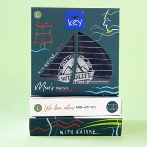 Melanżowe bokserki Key – szary melanż w granatowe paski