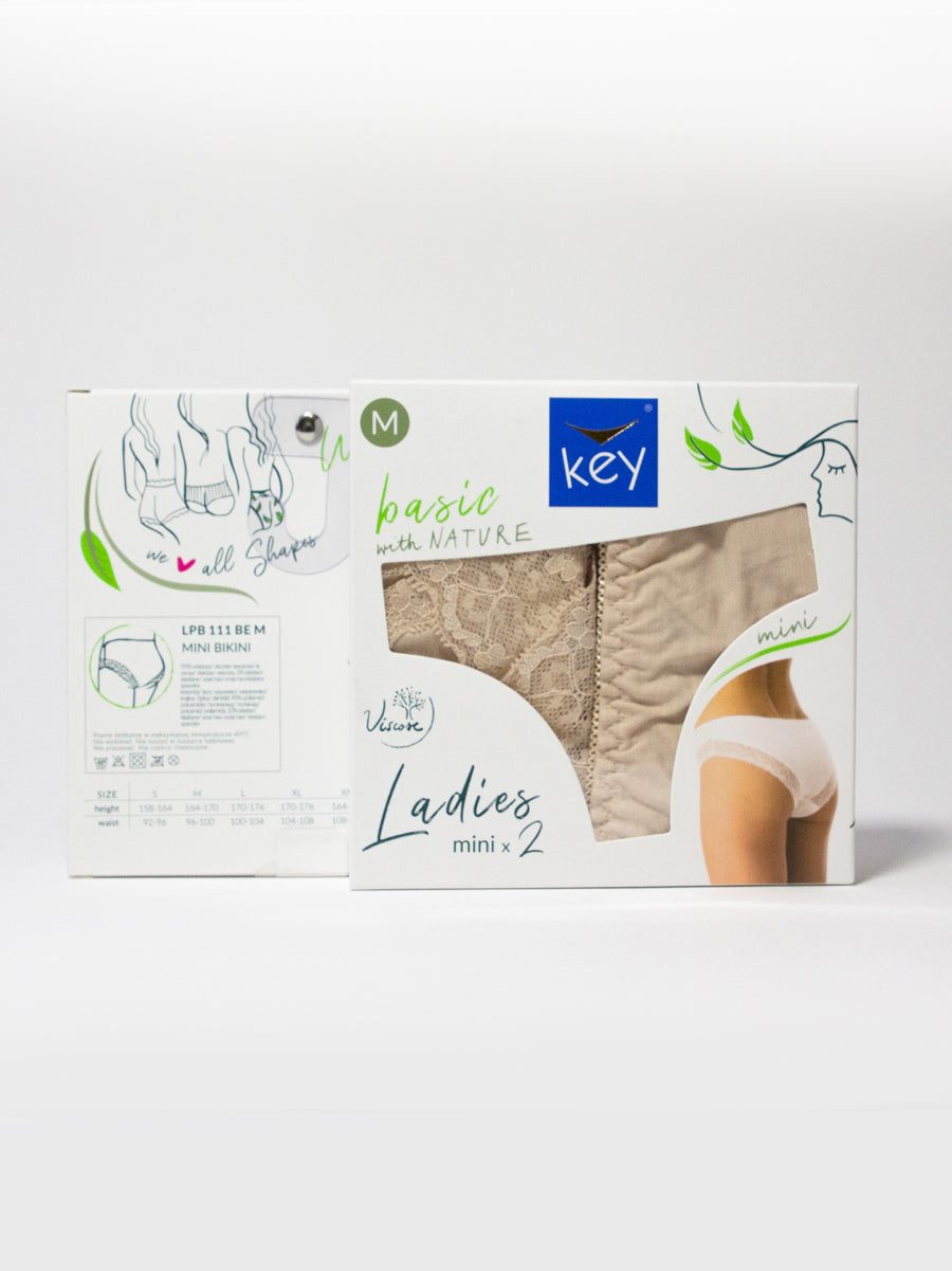 Niskie koronkowe majtki mini bikini 2 szt. Key – beżowe