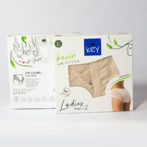 Wysokie eleganckie majtki z koronką 2 szt. Key – beżowe