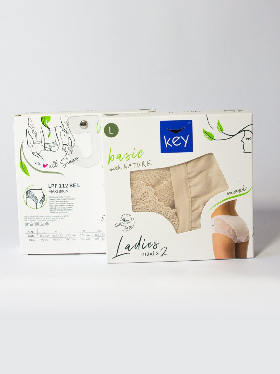 Wysokie eleganckie majtki z koronką 2 szt. Key – beżowe